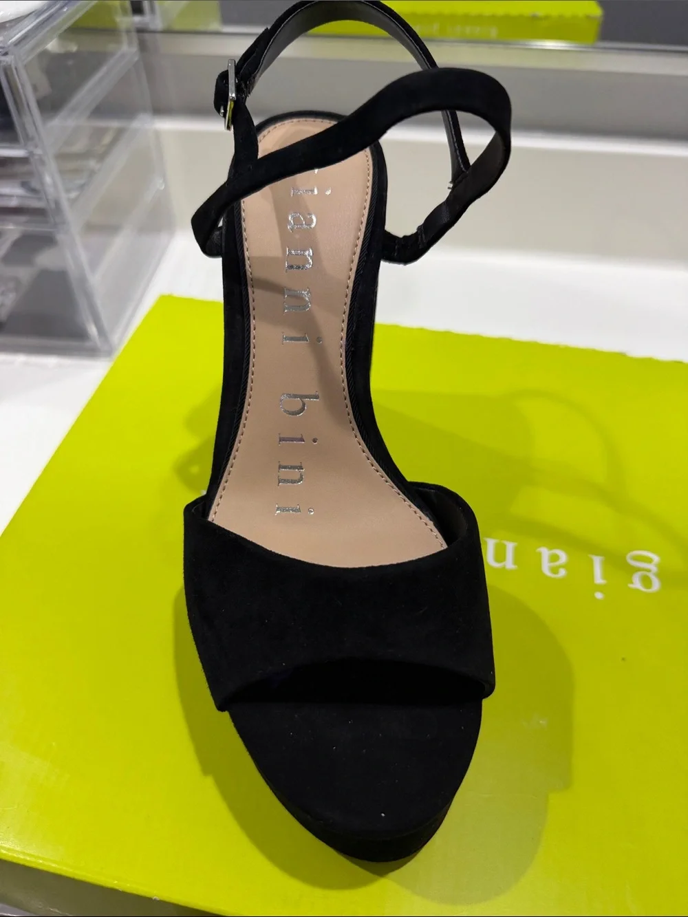 Gianni Bini Black Suede Platform Block-Heel Sandals